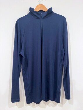NWT YoungLA Navy Ribbed Quarter Zip Long Sleeve Top Mens XXL